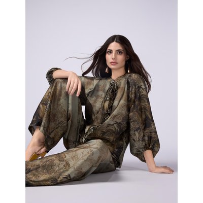 Pantalon palazzo en satin fluide à motifs OLTRE