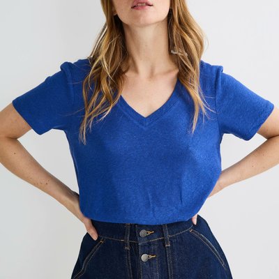 T-shirt manches courtes uni contenant du lin MONOPRIX