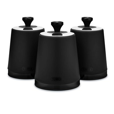 Set of 3 Sera Tea Coffee Sugar Canisters with Smoked Trims TOWER
