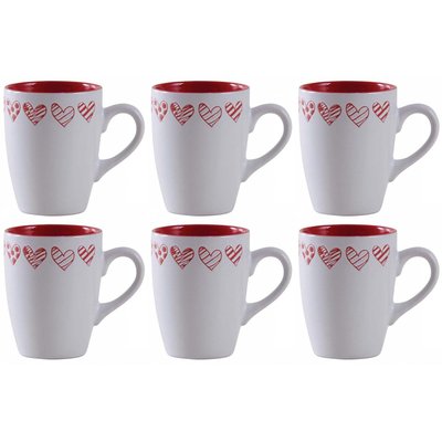 Tasse en grès blanc avec coeur rouge (Lot de 6) AUBRY GASPARD