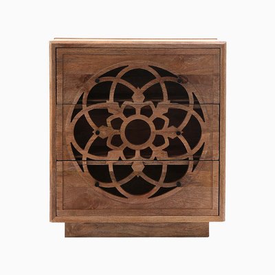 Petala Carved Flower of life Mango Wood 3 Drawer Chest ÉDITÉ