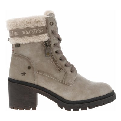 Bottines beiges à talon décroché moyen avec des lacets et un zip latéral MUSTANG