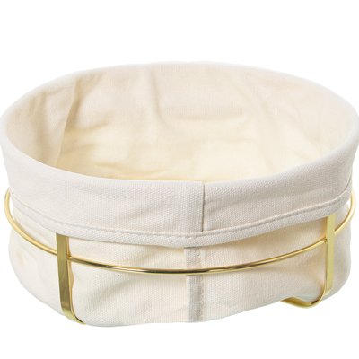 Corbeille à pain ronde en métal doré et intérieur en coton blanc WADIGA