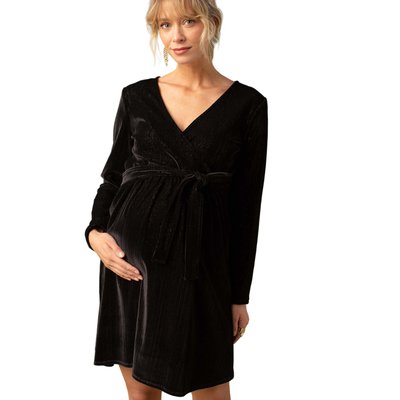 Robe de grossesse effet cache-coeur en velours ENVIE DE FRAISE