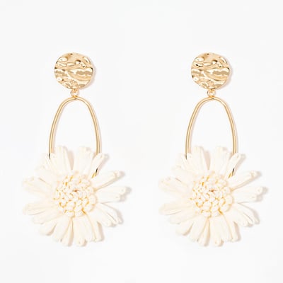 Boucles d'oreilles fleur en raphia ivoire BALABOOSTE