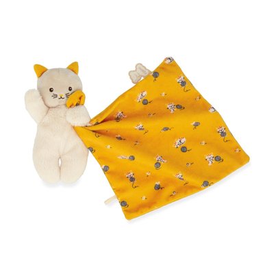 Doudou carré douceur plat Chat jaune KALOO