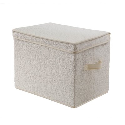 Boîte rangement haute avec couvercle tissu bouclette écru - H30 cm CALICOSY