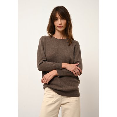 JANICE pull col rond taupe chiné en cachemire JUST CASHMERE