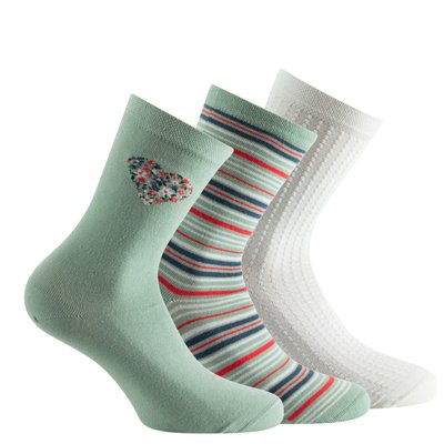 Pack de 3 mi-chaussettes en coton floral + rayures + fantaisies de mailles KINDY