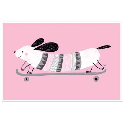 Affiche enfant chien rose HEXOA