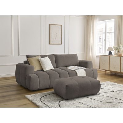 Canapé droit convertible 3 places en tissu lisse avec pouf, FUJI BOBOCHIC