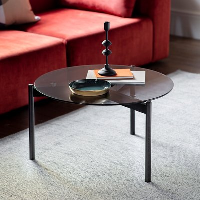 Mumbai Round Glass & Oak Coffee Table SO'HOME