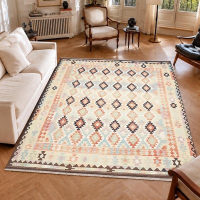 Tapis kilim géométrique, tissé à plat, laine naturelle, KILIM 61 UN AMOUR DE TAPIS