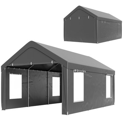 Tente garage carport 2 portes 4 fenêtres acier galvanisé PE haute densité gris OUTSUNNY