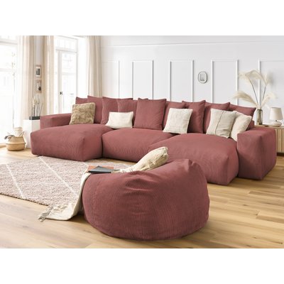 Canapé panoramique fixe 7 places en velours côtelé avec pouf, VOLTAIRE BOBOCHIC