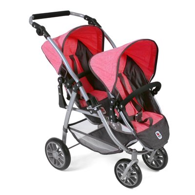 Le buggy Tandem Vario, Mélange anthracite - rose pour poupée BAYER CHIC 2000