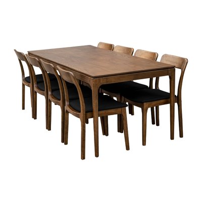 Table à manger rectangulaire bois d'hévéa et placage frêne 8 chaises ELENA SWEEEK