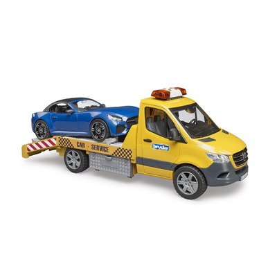 Camion de dépannage Mercedes Benz Sprinter, avec véhicule Bruder Roadster et module son et lumière BRUDER