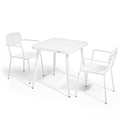 Table de jardin carrée et 2 fauteuils en aluminium, BRISTOL OVIALA