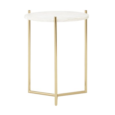 Round Side Table in White Marble with Gold Finish Frame SO'HOME