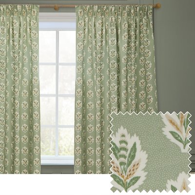Sessile Leaf Printed Pencil Pleat Curtains SANDERSON