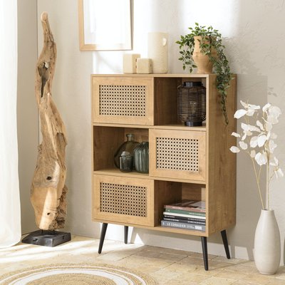 Buffet de rangement bois et cannage 3 portes coulissantes ALCUDIA PIER IMPORT