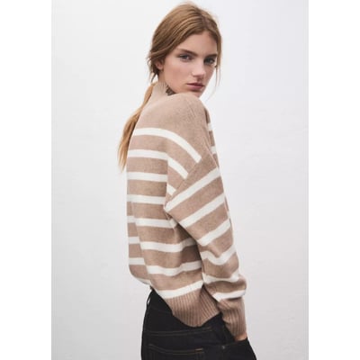 Pull rayé oversize col roulé MANGO