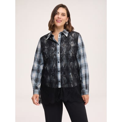 Chemise à carreaux avec empiècements en dentelle florale FIORELLA RUBINO