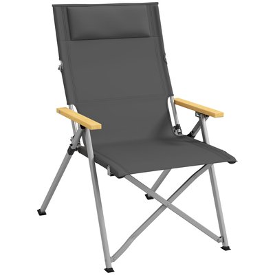 Chaise de camping pliable inclinable alu accoudoirs bois OUTSUNNY