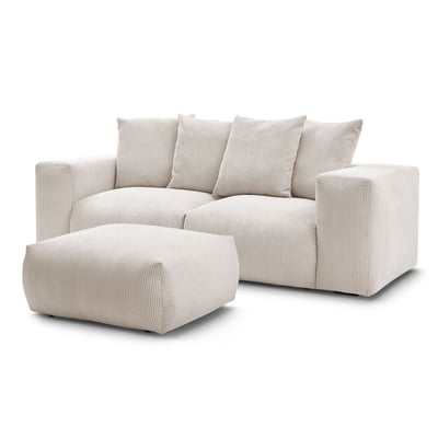 Canapé modulable 4 places en velours côtelé avec pouf, VOLTAIRE BOBOCHIC