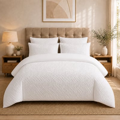 Parure de lit microfibre jacquard motif chevrons blanc, EDA C DESIGN HOME TEXTILE