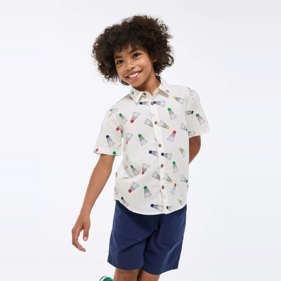 Chemise manches courtes imprimée en coton et lin MONOPRIX