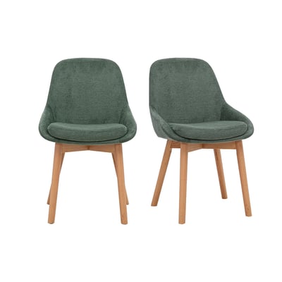 Chaises scandinaves en tissu chenille vert kaki et bois clair massif (lot de 2) HOLO MILIBOO