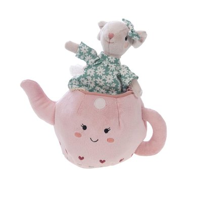 Peluche   dans sa théière-LILI LA SOURIS AMADEUS
