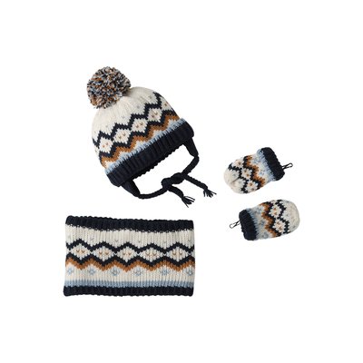Ensemble  bonnet à oreilles + snood + moufles jacquard VERTBAUDET