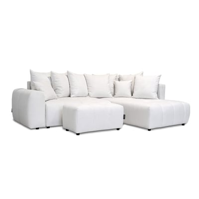 Canapé d'angle convertible 4 places en tissu chiné avec pouf, ROXELANE BOBOCHIC