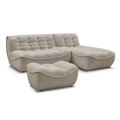 Canapé modulable 3 places en tissu chiné avec pouf, SERENA BOBOCHIC