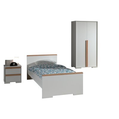 LONDON Lit + Chevet tiroirs + Armoire Portes mat VIPACK
