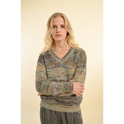 Пуловер разноцветный крапчатый с V-образным вырезом MOLLY BRACKEN