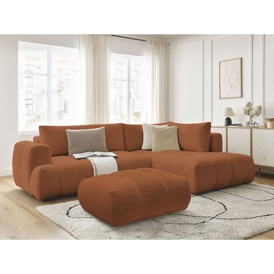 Canapé d'angle convertible 4 places en tissu bouclette avec pouf, FUJI BOBOCHIC