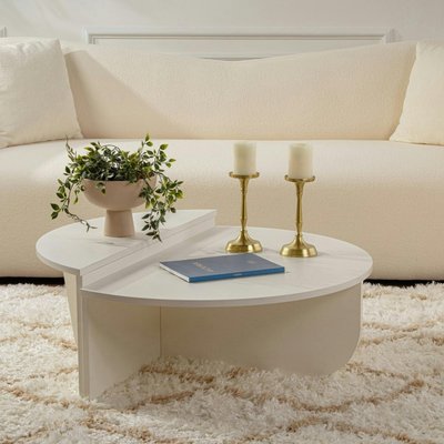 Table basse moderne blanche effet bois - 2 hauteurs MARFA PIER IMPORT