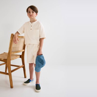Short en nid d abeille uni en coton BIO MONOPRIX