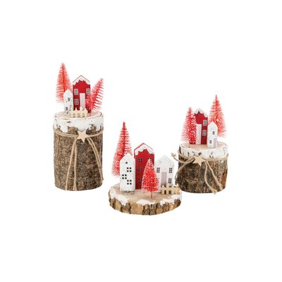 Villages de Noël en bois rouge et blanc AUBRY GASPARD