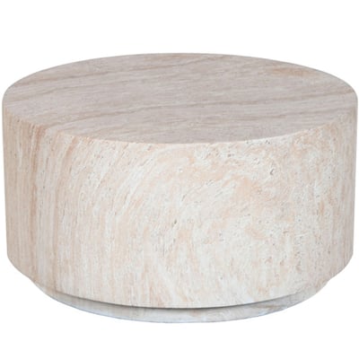 Table basse ronde en fibre de verre effet marbre beige 70x70x36cm WADIGA