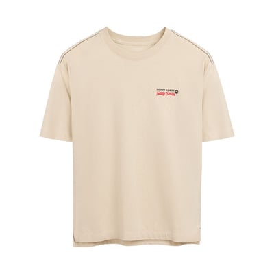 T-shirt en coton beige à col rond imprimé hot dog à la poitrine et au dos TEDDY SMITH
