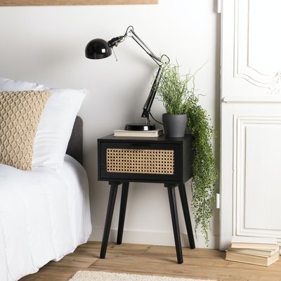 Table de chevet noir tiroir cannage PALMA 2 PIER IMPORT