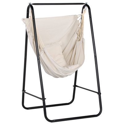 Chaise suspendue de jardin avec support et coussin noir beige OUTSUNNY