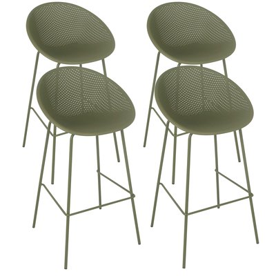 Lot de 4 chaises hautes de terrasse en plastique et acier, BUDA OVIALA
