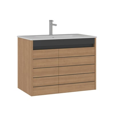 Meuble vasque suspendu 80 cm décor chêne 2 portes AÏGA PIER IMPORT