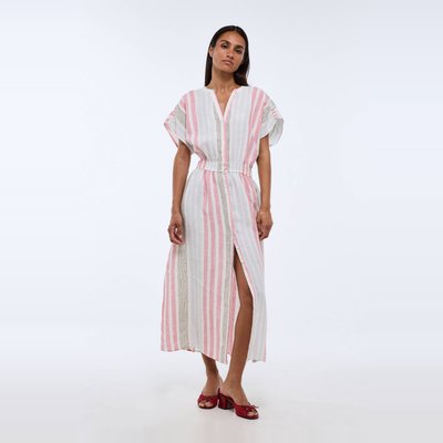 Robe midi imprimée en lin MONOPRIX